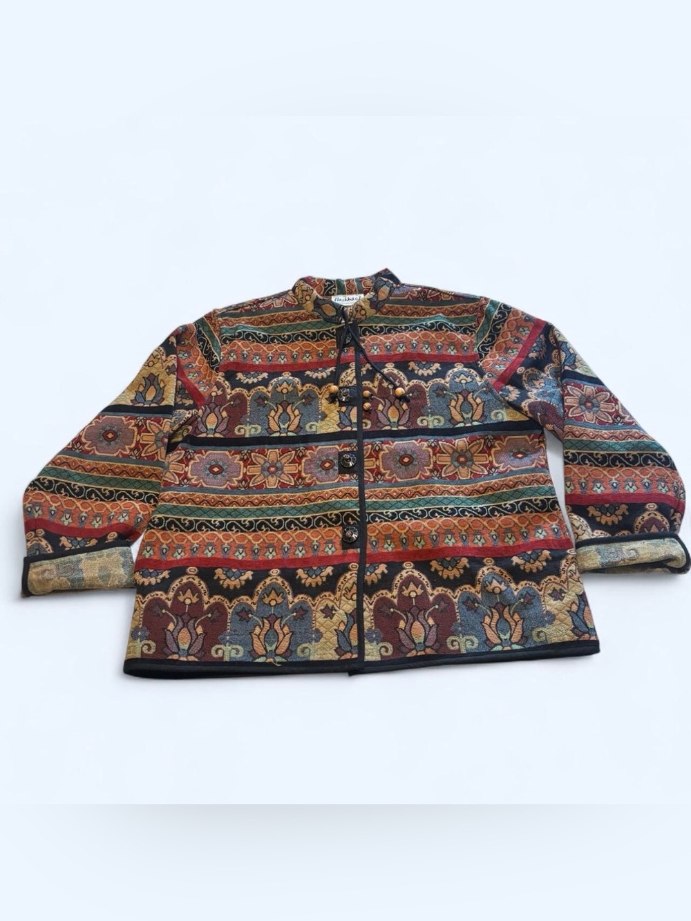 VTG Flashback Tapestry Jacket Womens 2X Boho Whimsigoth Floral Woven Carpet Coat